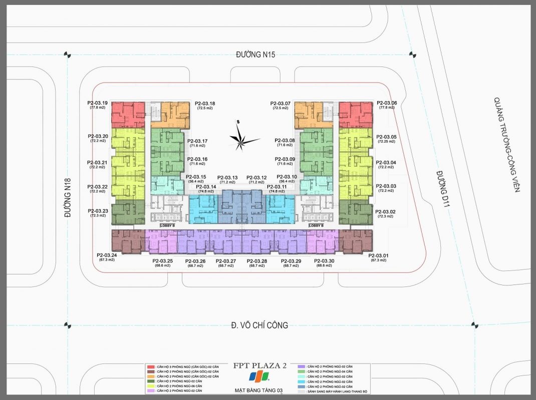 Mặt bằng tầng 3 - 25 căn hộ FPT Plaza 2
