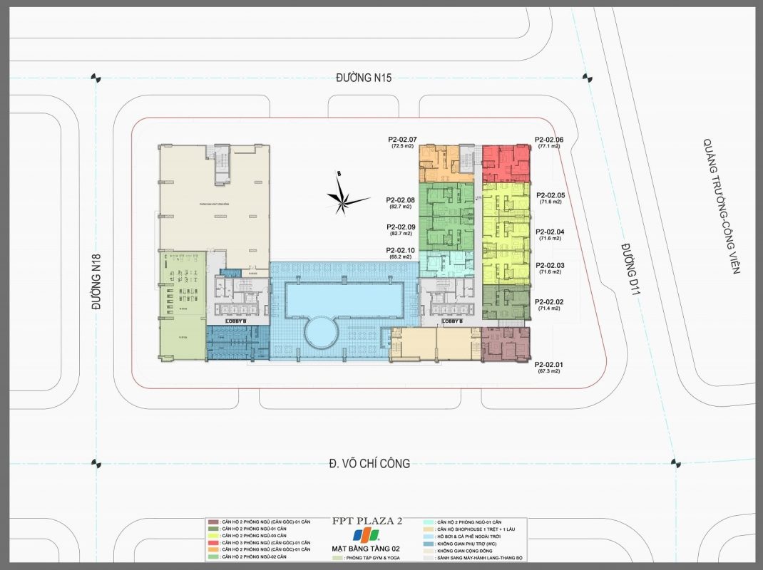 Mặt bằng tầng 2 căn hộ FPT Plaza 2