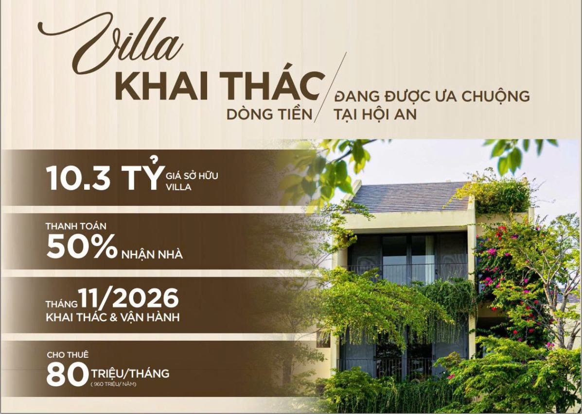 Cấu trúc dòng tiền villa Casamia Balanca: giá ~10,3 tỷ, thuê ~80 triệu/tháng, khai thác từ 11/2026 (nguồn: bộ tài liệu dự án)