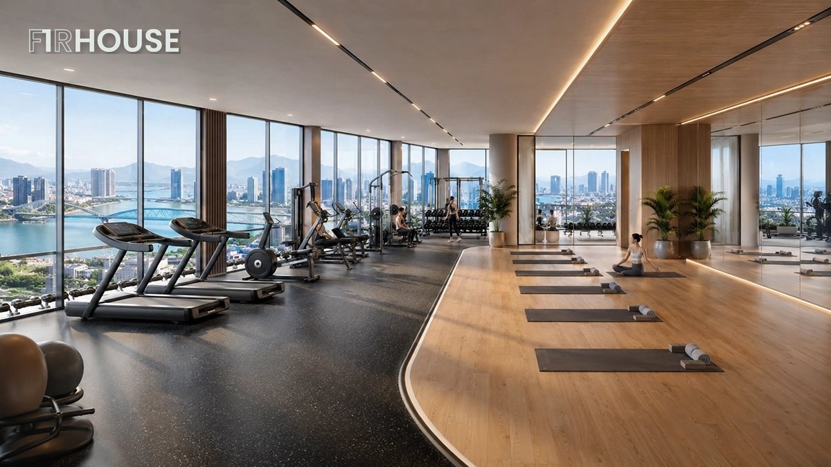 Phòng gym view sông tại Peninsula Đà Nẵng