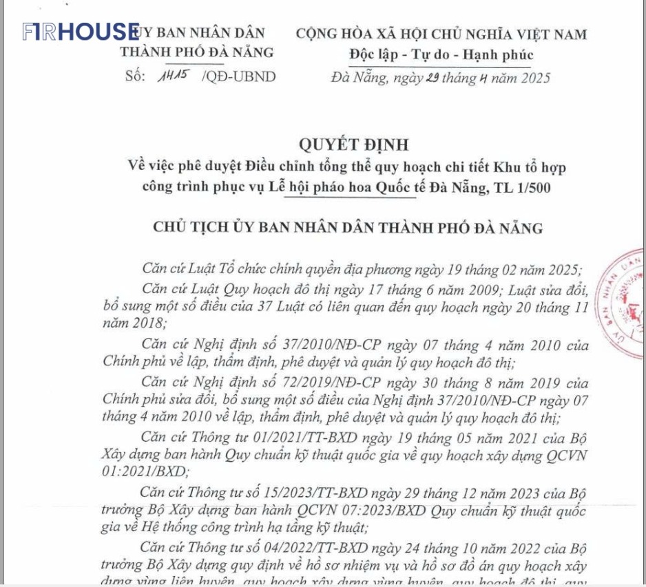 Quyết định phê duyệt điều chỉnh quy hoạch chi tiết 1/500 của UBND TP Đà Nẵng.